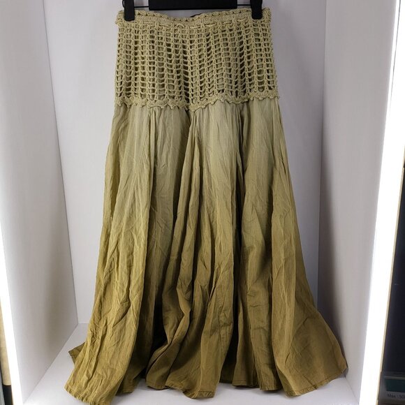 Chaudry KC Womens Bohemian Maxi Skirt Beige Cotton Blend Crochet Waist Size S - Picture 9 of 15